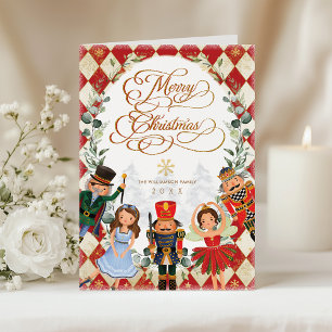 Klassieke Rode Gouden Notenkraker Prettig Kerstfee Feestdagen Kaart