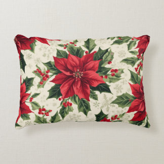 Klassieke rode groene kerst Poinsettia Hulst Print Accent Kussen