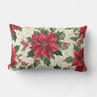Klassieke rode groene Kerst Poinsettia Hulst Print Buitenkussen