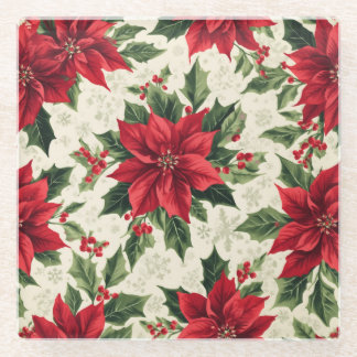 Klassieke rode groene kerst Poinsettia Hulst Print Glazen Onderzetter