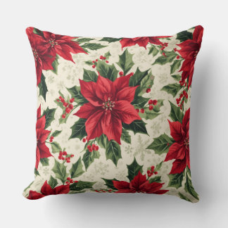 Klassieke rode groene kerst Poinsettia Hulst Print Kussen