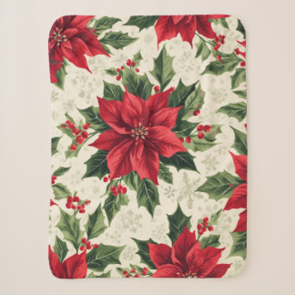 Klassieke rode groene Kerst Poinsettia Hulst Print Sherpa Deken