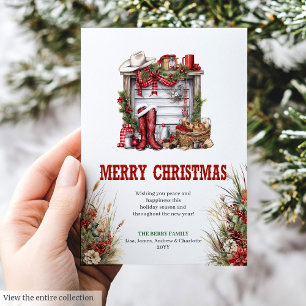 Klassieke rode groene ranch kerstgroetkaart feestdagenkaart