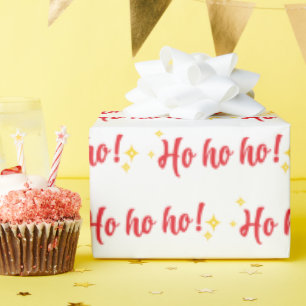 Klassieke Rode Ho Ho Ho tekst met Gouden Sterren W Cadeaupapier