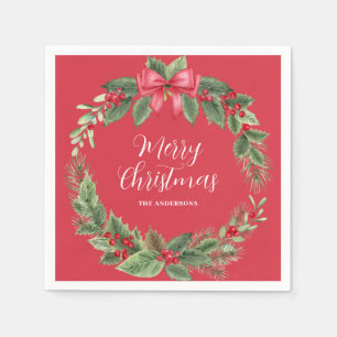 Klassieke rode kerst krans naam servet