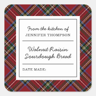 Klassieke rode kerst-tartan zelfgemaakte maaltijd vierkante sticker