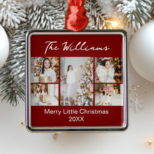 Klassieke rode kerstfamiliefotocollage 2025 metalen ornament