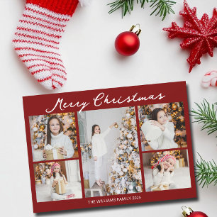 Klassieke Rode Kerstmis Familie Fotocollage Feestdagenkaart