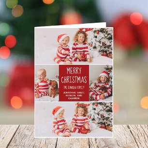 Klassieke Rode Kerstmis Familie Fotocollage Gevouw Feestdagen Kaart