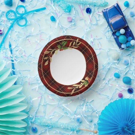 Klassieke rode kersttartan, Holly & Gold Leaves Papieren Kommen (Feest)