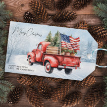 Klassieke Rode Kersttruck USA Vlag Patriottisch