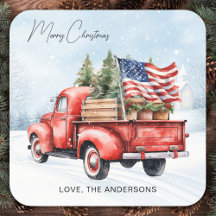 Klassieke Rode Kersttruck USA Vlag Patriottisch