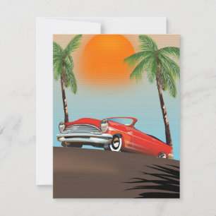 Klassieke rode oldtimer in het paradijs