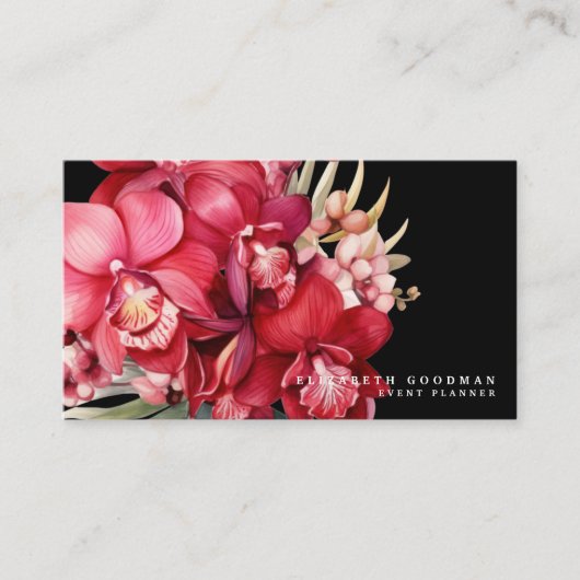 Klassieke rode orchideeën zwarte Visitekaartjes (Voorkant)
