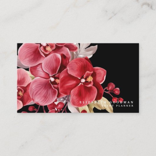 Klassieke rode orchideeën zwarte Visitekaartjes (Voorkant)