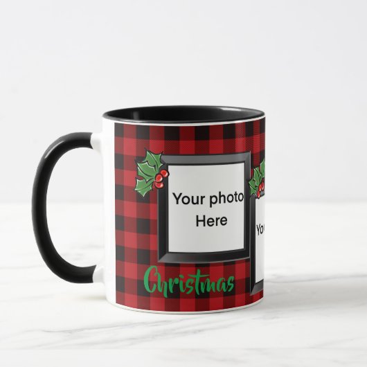 Klassieke rode plaid personaliseer fotosjabloon mok (Links)