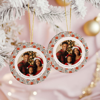 Klassieke Rode Poinsettia 2-zijdige foto Kerstmis Keramisch Ornament