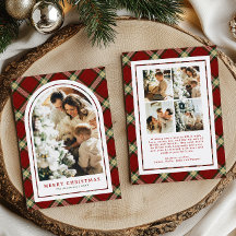 Klassieke Rode Schotse Plaid Boog Foto Kerstmis