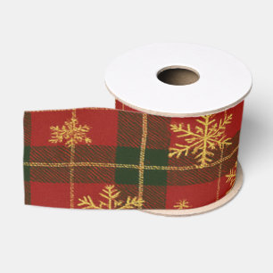 Klassieke rode tartan met gouden sneeuwvlokken grosgrain lint
