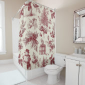 Klassieke rode toile Kerstmis botanisch - Hulst Douchegordijn (In situ)