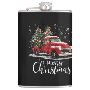 Klassieke Rode Truck Santa Boom Kerstmis Grappig Heupfles