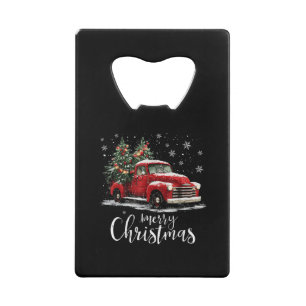 Klassieke Rode Truck Santa Boom Kerstmis Grappig Kredietkaart Flessenopener