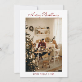 Klassieke Rode Vrolijke Kerstmis Familie 5 Fotokaa Feestdagenkaart