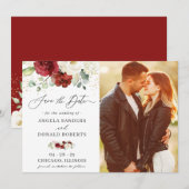 Klassieke rode witte Floral Gold Confetti bruiloft Save The Date (Voorkant / Achterkant)