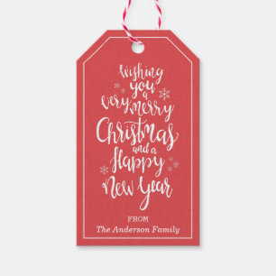 Klassieke rode witte kerst gelukkig nieuwjaar cadeaulabel