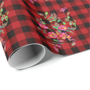 Klassieke rode zwarte plaid met rozen cadeaupapier