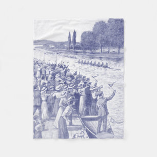 Klassieke roeiers racen met veel toeschouwers blau fleece deken