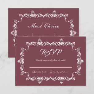 Klassieke Romantische Rosewood Trouwkaart met Sier RSVP Kaartje