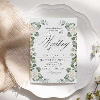 Klassieke Romantische Witte Rozen Groene Huwelijk Kaart