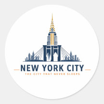 Klassieke ronde sticker met New Yorkse skyline