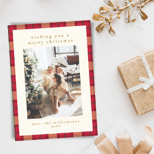 Klassieke rood beige ruit kerst portretfoto feestdagenkaart
