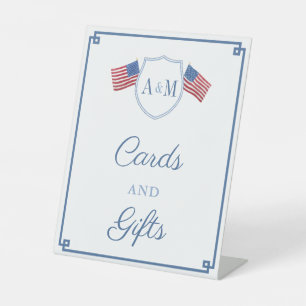 Klassieke Rood Blauwe Monogram Trouwkaarten en Cad Reclamebord Met Voetstuk