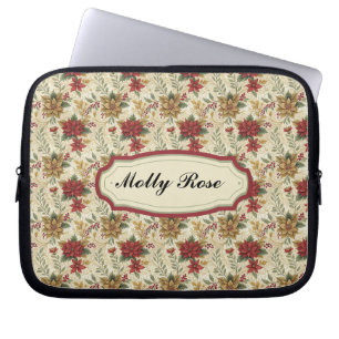 Klassieke Rood & Goud Poinsettia Bloemen Laptop Sleeve