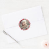 Klassieke Rood-Wit Vrolijk Kerstfoto Classi Ronde Sticker (Envelop)
