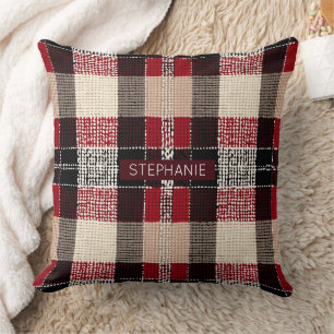 Klassieke Rood & Zwart Tartan Plakken - Rustiek Ge Kussen