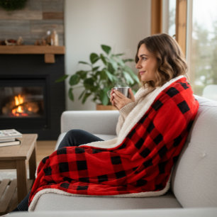 Klassieke Rood-Zwarte Buffalo Plaid Sherpa Deken