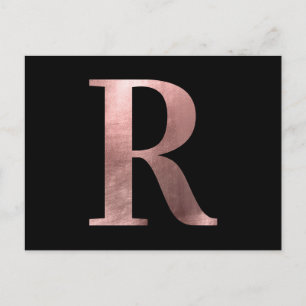 Klassieke Rose Goud Folie Monogram R op Zwart Briefkaart