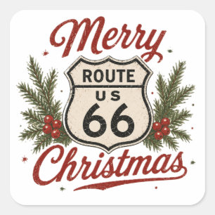 Klassieke Route 66 Kerst Decal Stijl Vierkante Sticker