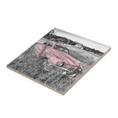  klassieke roze auto tegeltje (Zijkant)