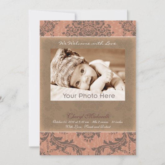 Klassieke  roze baby aankondiging (Voorkant)