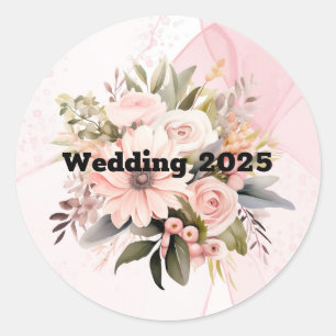 Klassieke Roze Bloemen Alcohol Ink Wedding Ronde Sticker