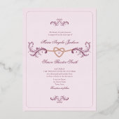 Klassieke roze en gouden bruiloft folie uitnodiging (Voorkant)