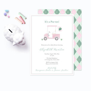 Klassieke Roze En Groene Golfkar Baby Meisje Showe Kaart