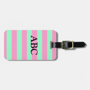 Klassieke roze en Mint Green Striped Patroon Bagagelabel
