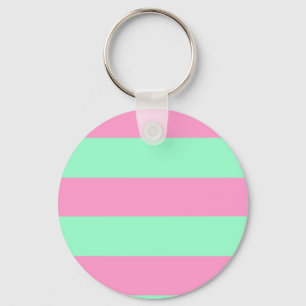 Klassieke roze en Mint Green Striped Patroon Sleutelhanger