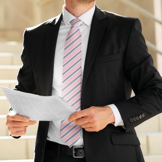 Klassieke Roze en Navy Stripes Stropdas